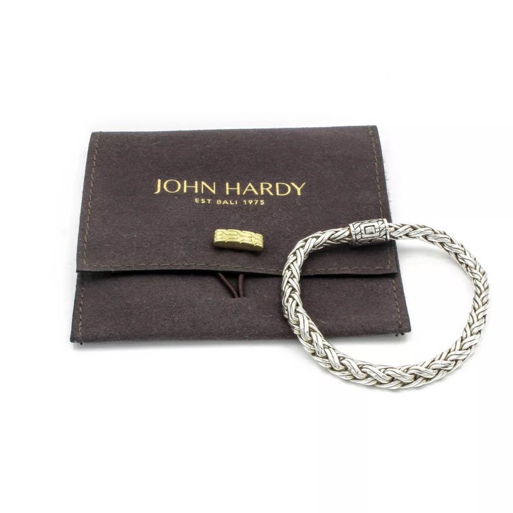 John Hardy Sterling Silver Woven Rope Size 6.75" Bracelet with Pouch